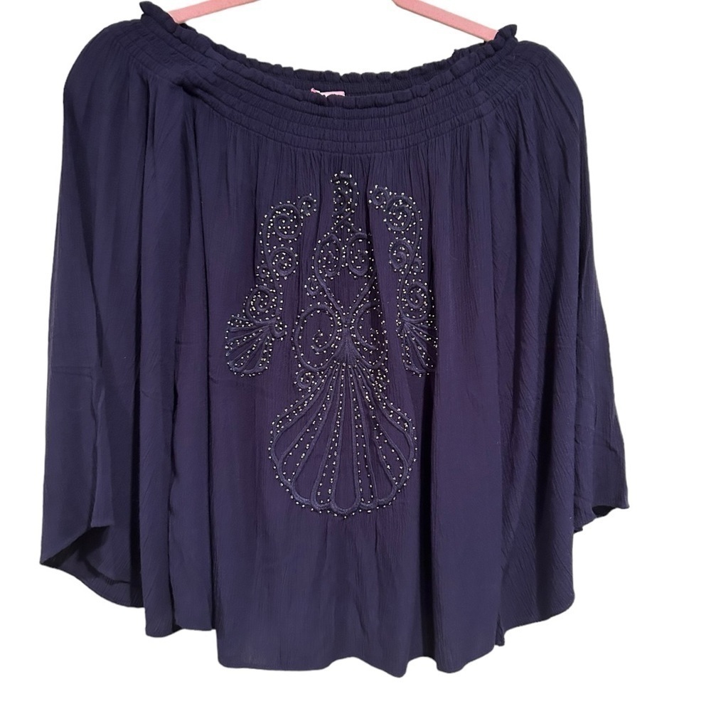 Lilly Pulitzer Nita off the shoulder embellished blue shirt women’s size XXS - Picture 2 of 8